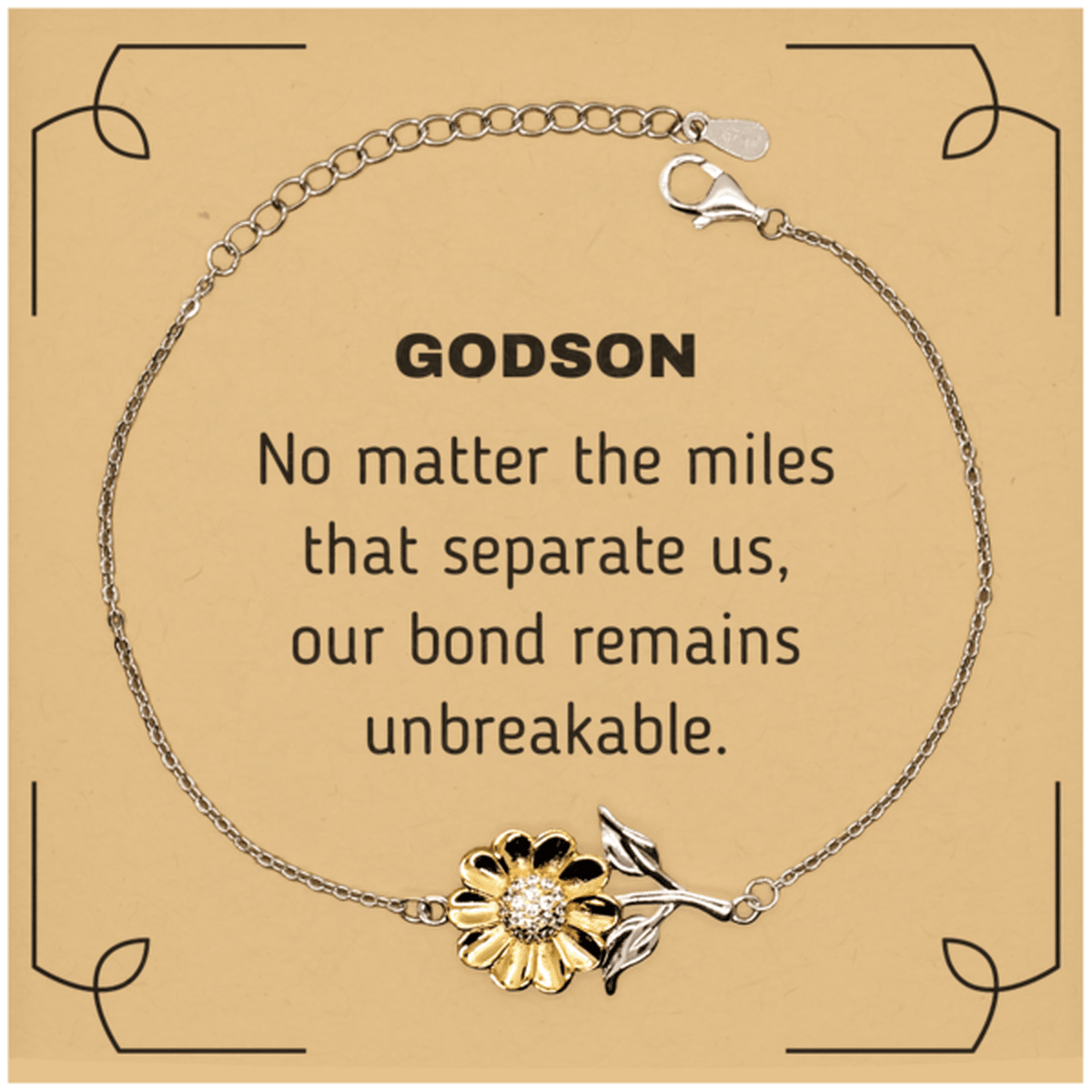 Godson Long Distance Relationship Gifts, No matter the miles that separate us, Cute Love Sunflower Bracelet For Godson, Birthday Christmas Unique Gifts For Godson - Mallard Moon Gift Shop