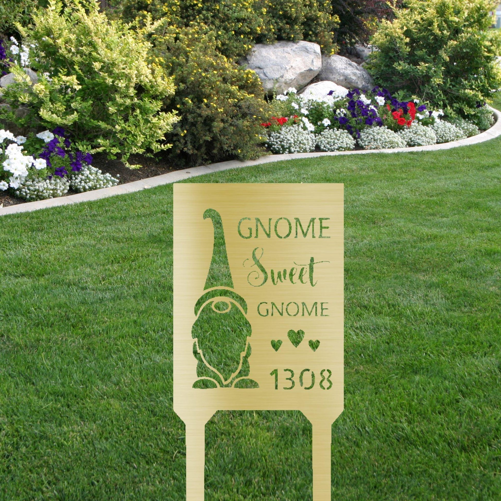 Gnome Sweet Home Custom Address Garden Lawn Steel Stake - Mallard Moon Gift Shop