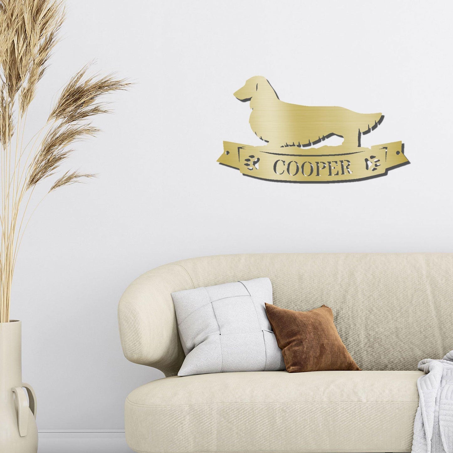 Dachshund Long Haired Banner Custom Name Metal Art Wall Sign - Mallard Moon Gift Shop