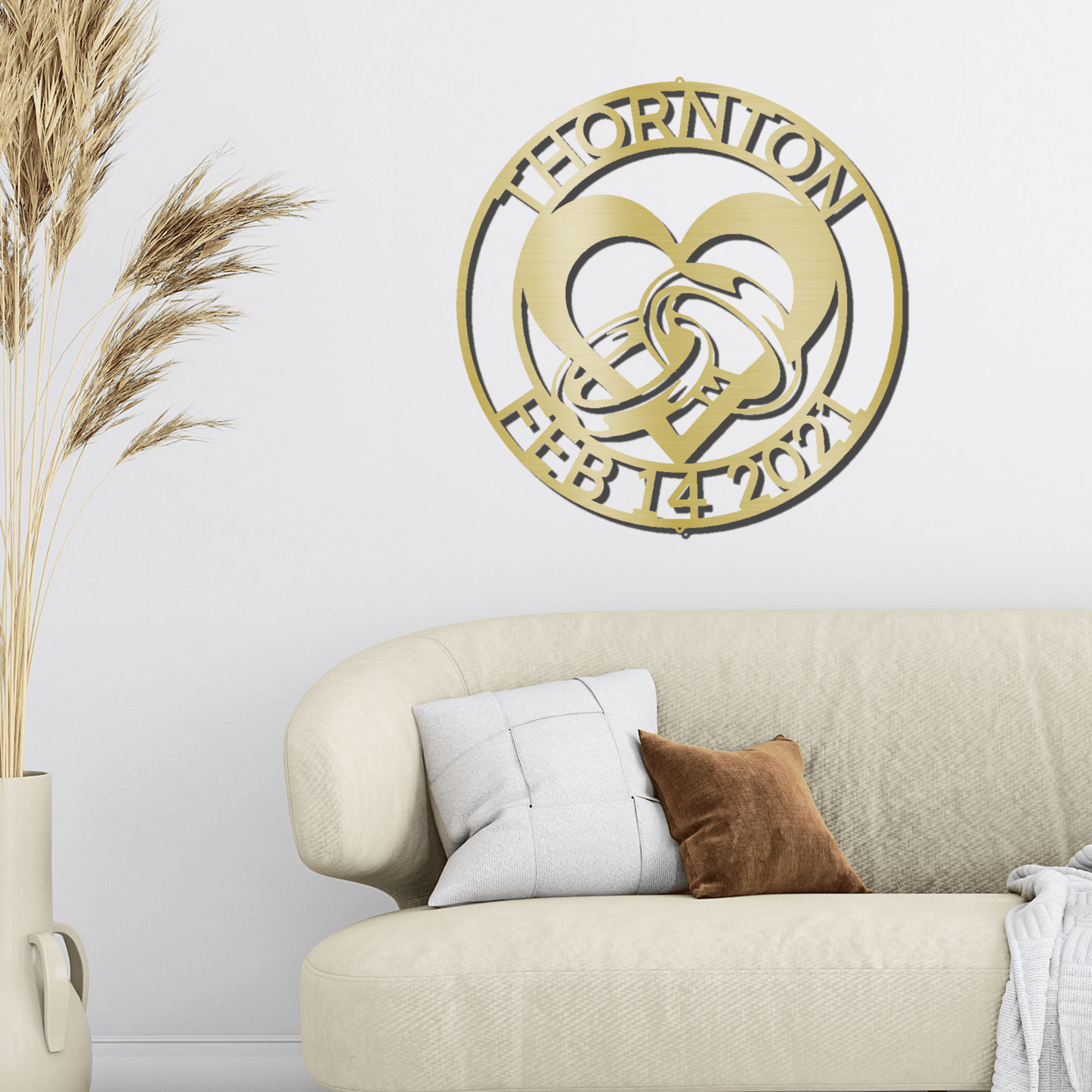 Engagement Wedding Rings and Heart Custom Name Metal Art Wall Sign - Mallard Moon Gift Shop