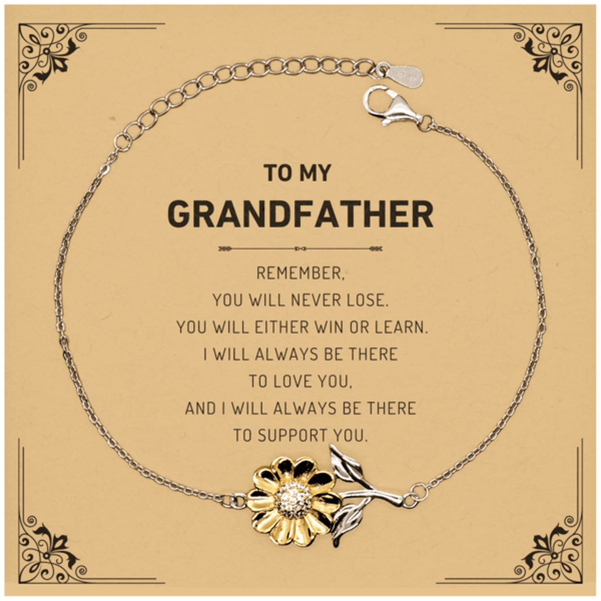Grandfather Gifts, To My Grandfather Remember, you will never lose. You will either WIN or LEARN, Keepsake Sunflower Bracelet For Grandfather Card, Birthday Christmas Gifts Ideas For Grandfather X-mas Gifts - Mallard Moon Gift Shop