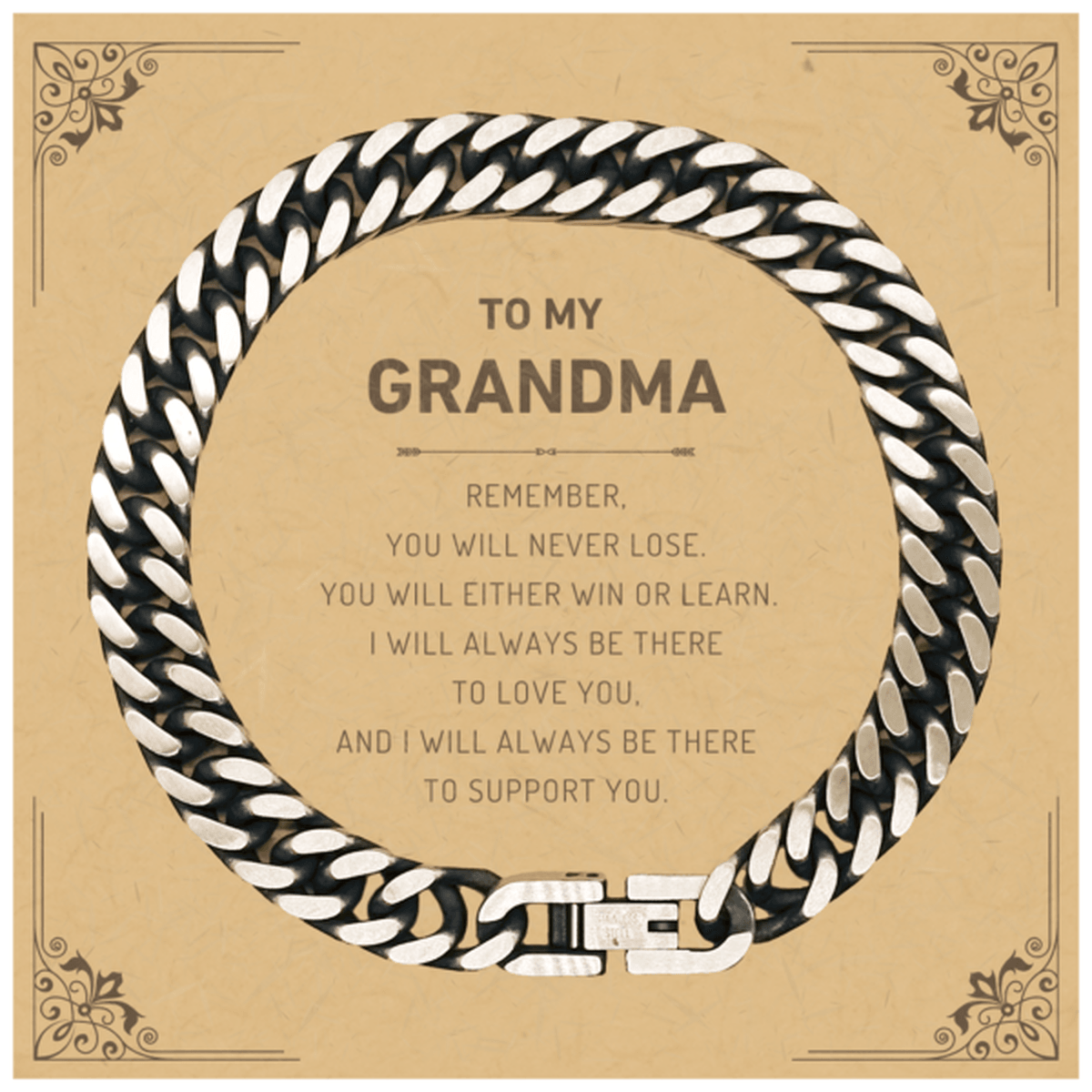 Grandma Gifts, To My Grandma Remember, you will never lose. You will either WIN or LEARN, Keepsake Cuban Link Chain Bracelet For Grandma Card, Birthday Christmas Gifts Ideas For Grandma X-mas Gifts - Mallard Moon Gift Shop
