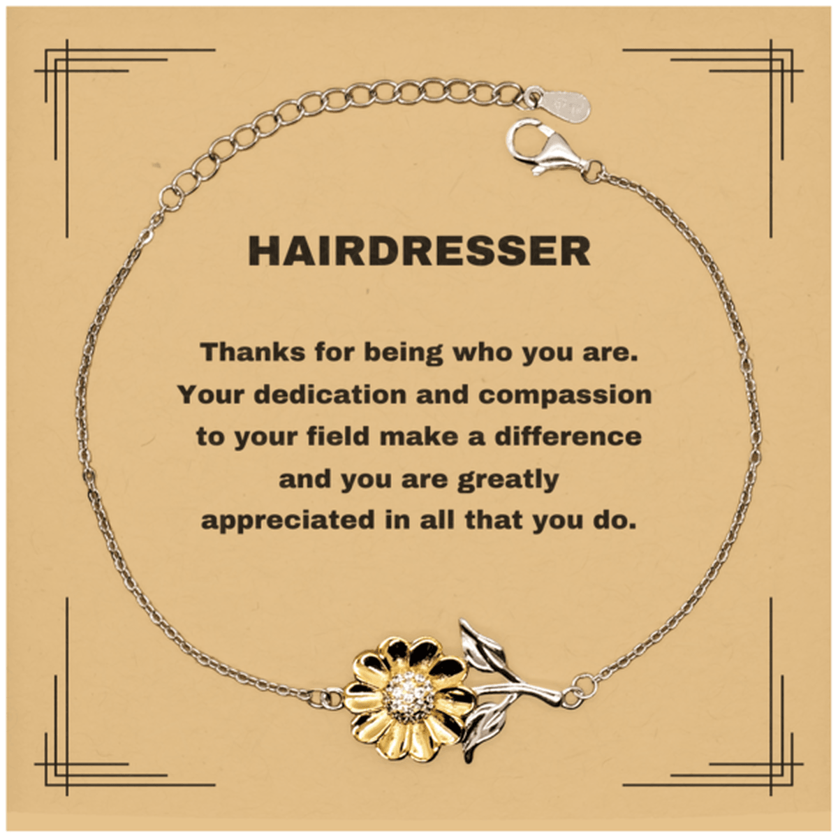 Hairdresser Sunflower Bracelet - Thanks for being who you are - Birthday Christmas Jewelry Gifts Coworkers Colleague Boss - Mallard Moon Gift Shop