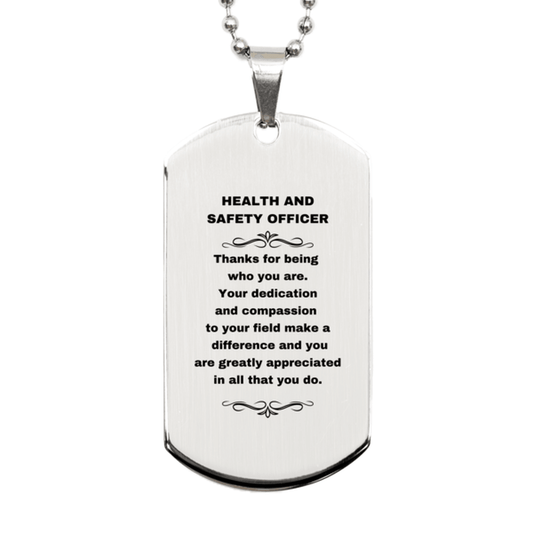 Health and Safety Officer Silver Dog Tag Necklace Engraved Bracelet - Thanks for being who you are - Birthday Christmas Jewelry Gifts Coworkers Colleague Boss - Mallard Moon Gift Shop