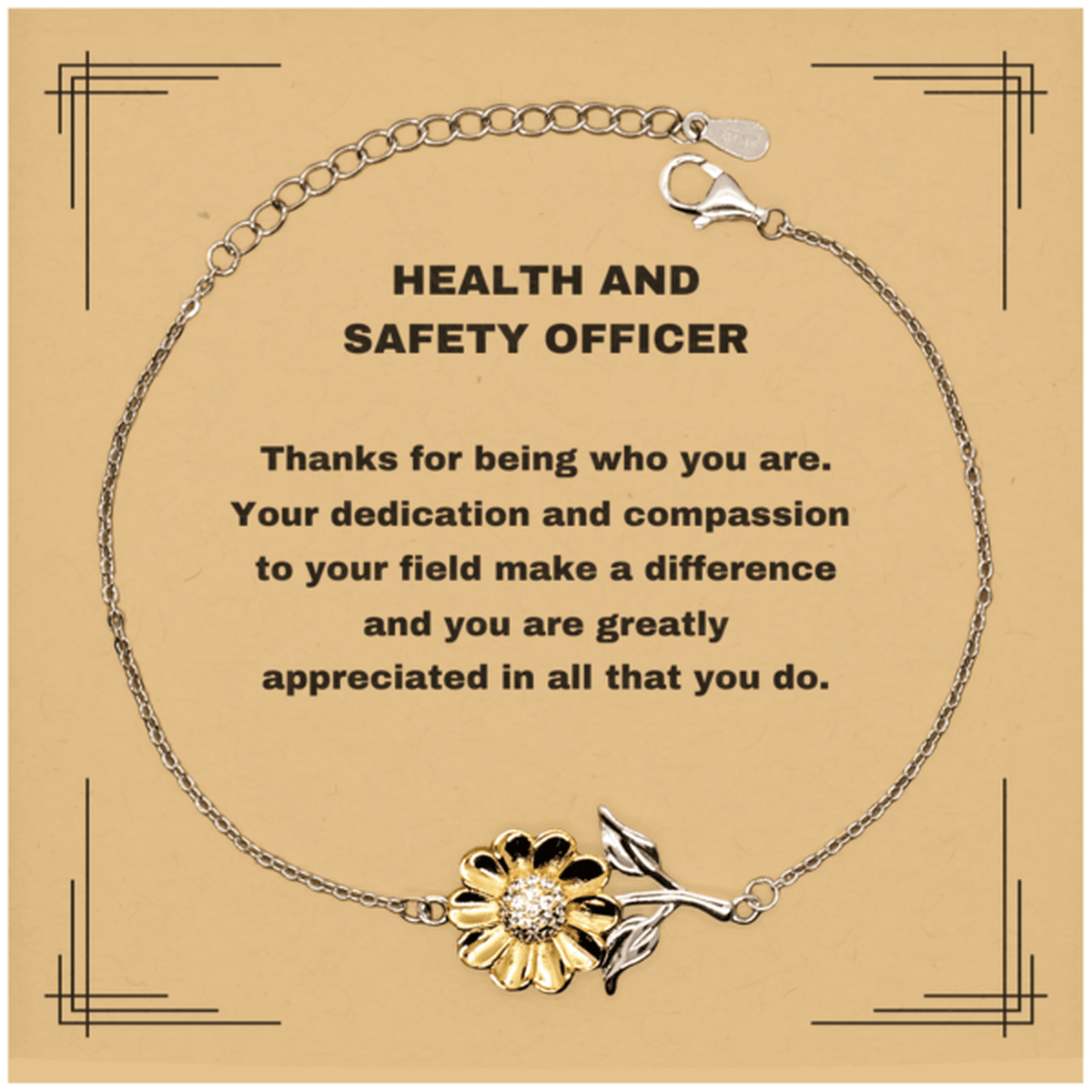 Health and Safety Officer Sunflower Bracelet - Thanks for being who you are - Birthday Christmas Jewelry Gifts Coworkers Colleague Boss - Mallard Moon Gift Shop