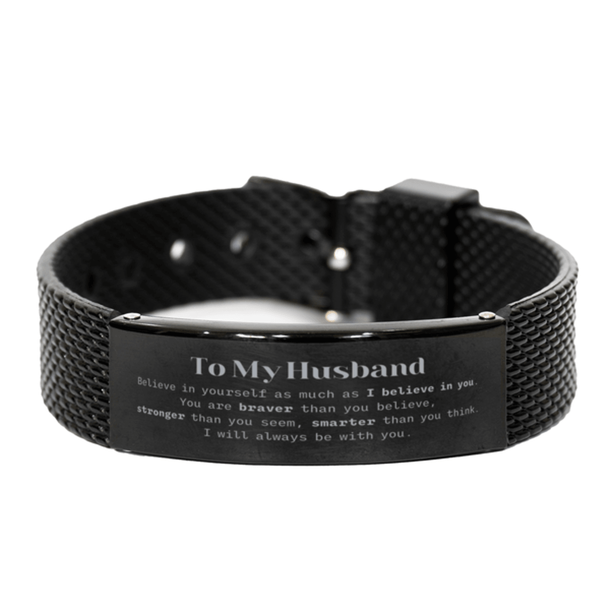 Husband Black Shark Mesh Bracelet Gifts, To My Husband You are braver than you believe, stronger than you seem, Inspirational Gifts For Husband Engraved, Birthday, Christmas Gifts For Husband Men Women - Mallard Moon Gift Shop