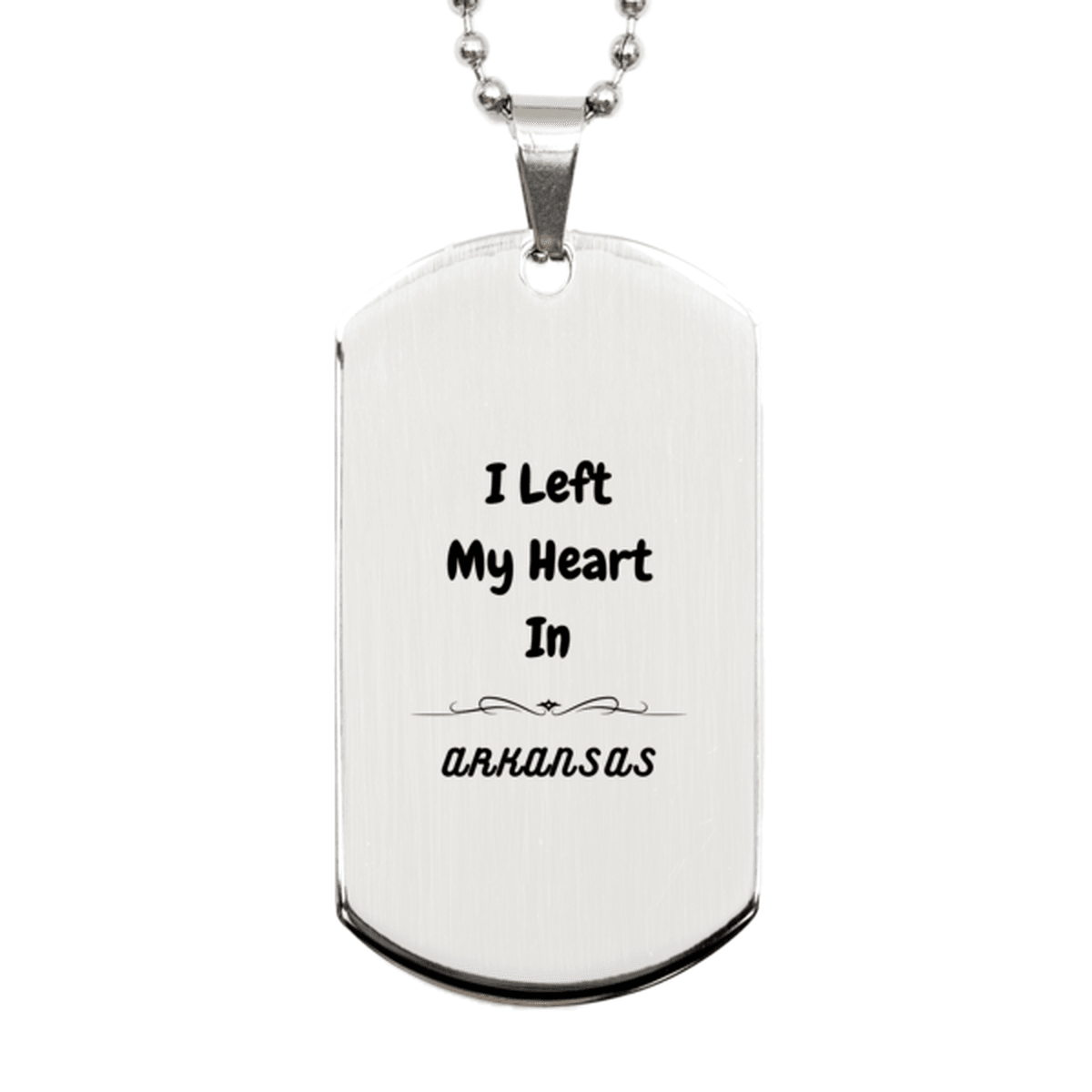 I Left My Heart In Arkansas Gifts, Meaningful Arkansas State for Friends, Men, Women. Silver Dog Tag for Arkansas People - Mallard Moon Gift Shop