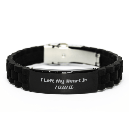 I Left My Heart In Iowa Gifts, Meaningful Iowa State for Friends, Men, Women. Black Glidelock Clasp Bracelet for Iowa People - Mallard Moon Gift Shop