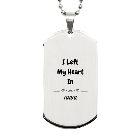 I Left My Heart In Iowa Gifts, Meaningful Iowa State for Friends, Men, Women. Silver Dog Tag for Iowa People - Mallard Moon Gift Shop
