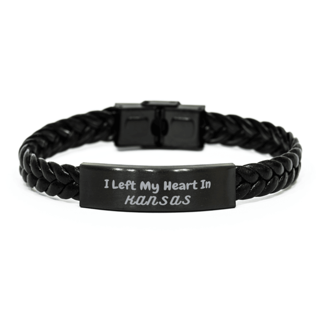I Left My Heart In Kansas Gifts, Meaningful Kansas State for Friends, Men, Women. Braided Leather Bracelet for Kansas People - Mallard Moon Gift Shop