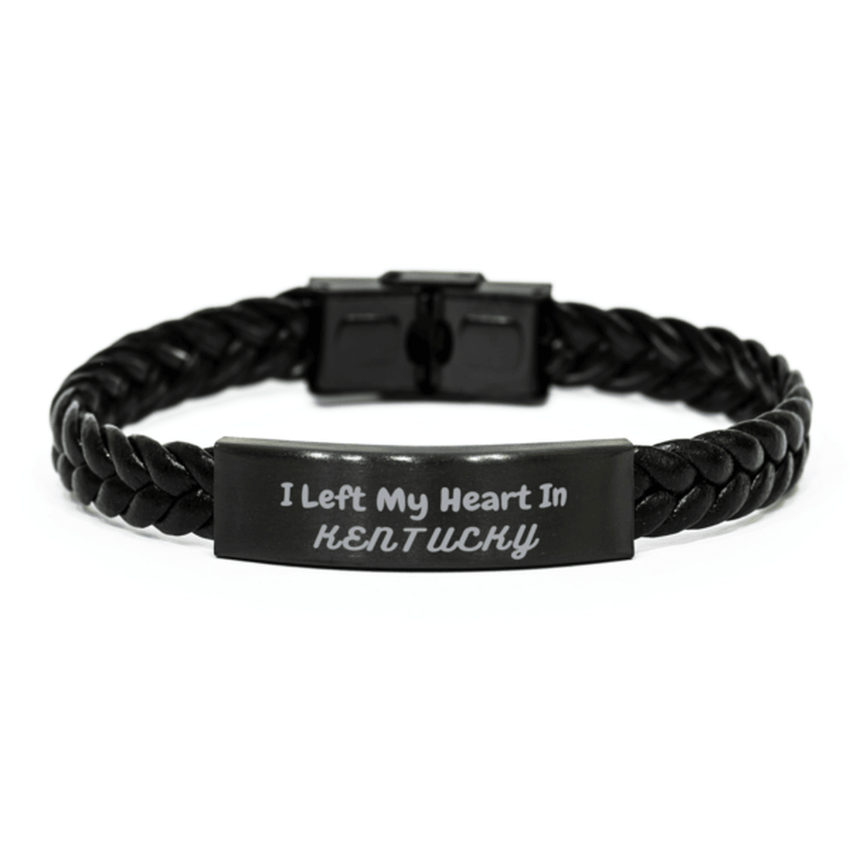 I Left My Heart In Kentucky Gifts, Meaningful Kentucky State for Friends, Men, Women. Braided Leather Bracelet for Kentucky People - Mallard Moon Gift Shop