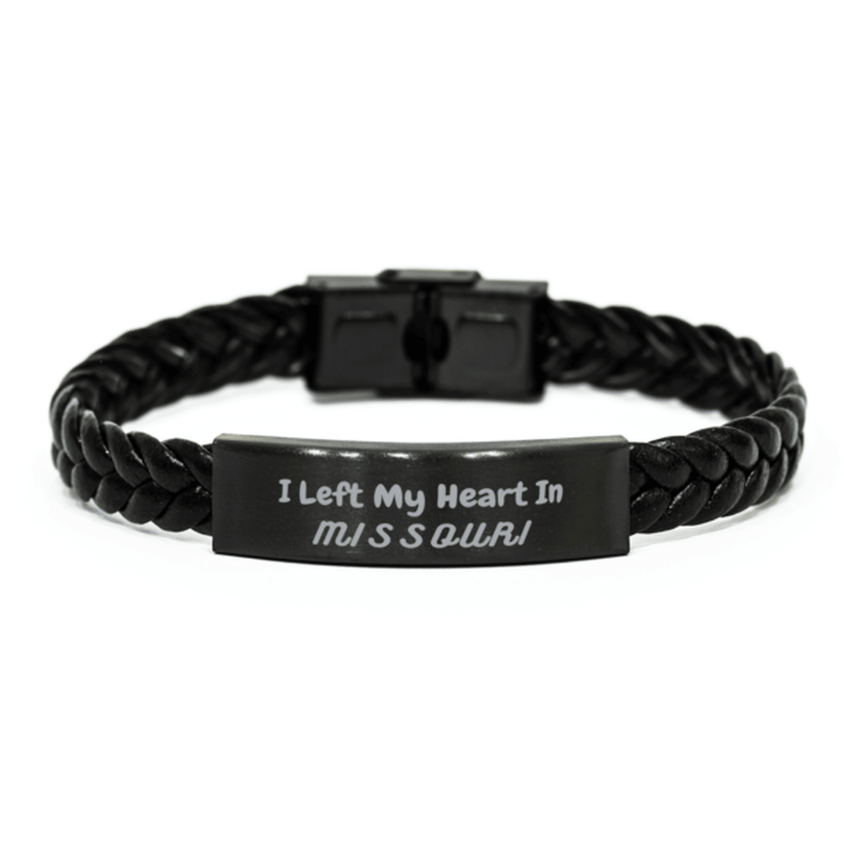 I Left My Heart In Missouri Gifts, Meaningful Missouri State for Friends, Men, Women. Braided Leather Bracelet for Missouri People - Mallard Moon Gift Shop