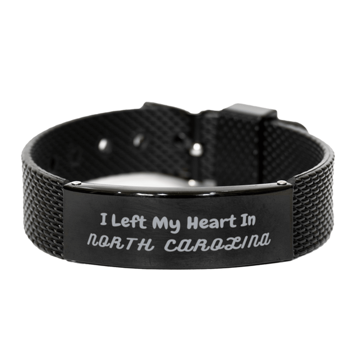 I Left My Heart In North Carolina Gifts, Meaningful North Carolina State for Friends, Men, Women. Black Shark Mesh Bracelet for North Carolina People - Mallard Moon Gift Shop