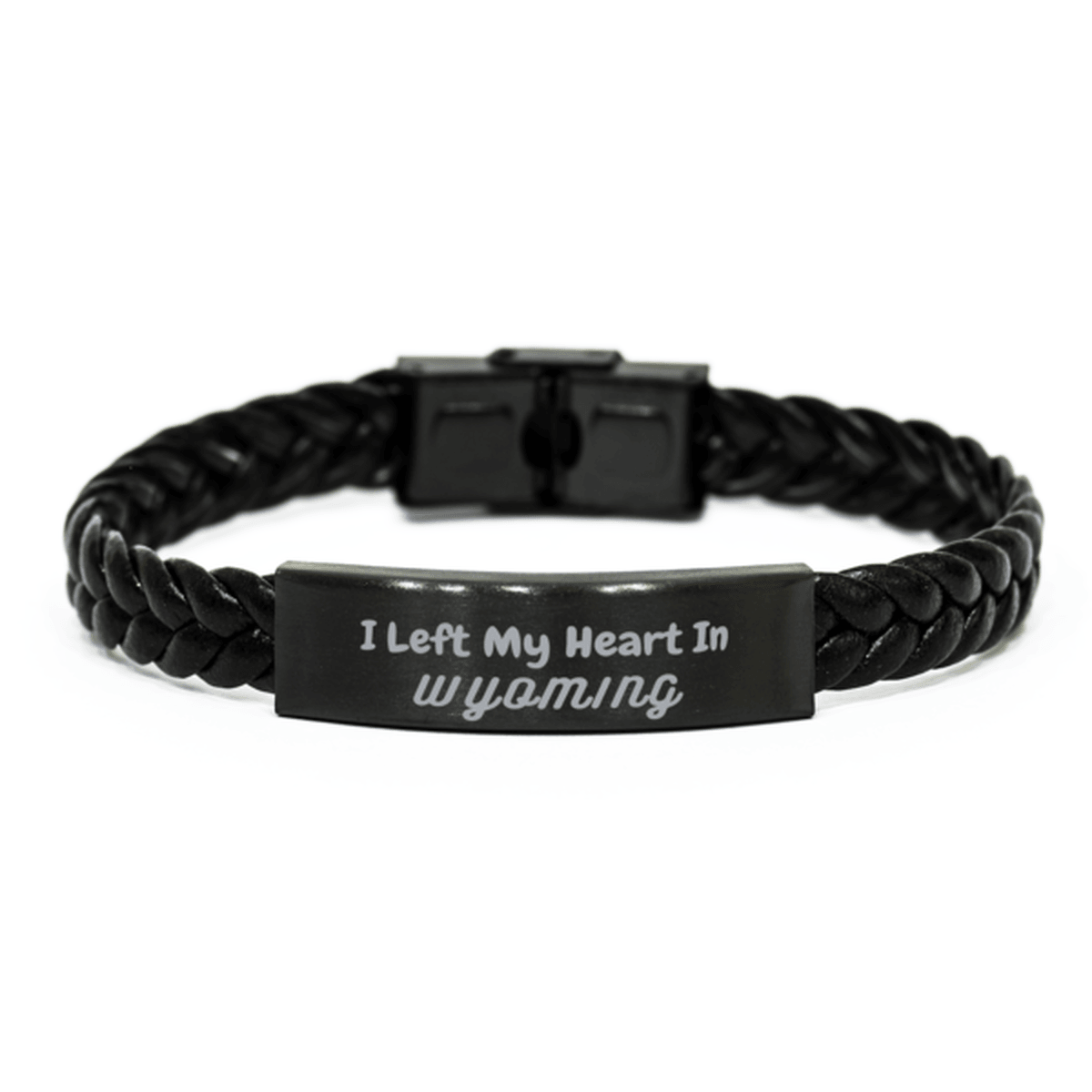 I Left My Heart In Wyoming Gifts, Meaningful Wyoming State for Friends, Men, Women. Braided Leather Bracelet for Wyoming People - Mallard Moon Gift Shop