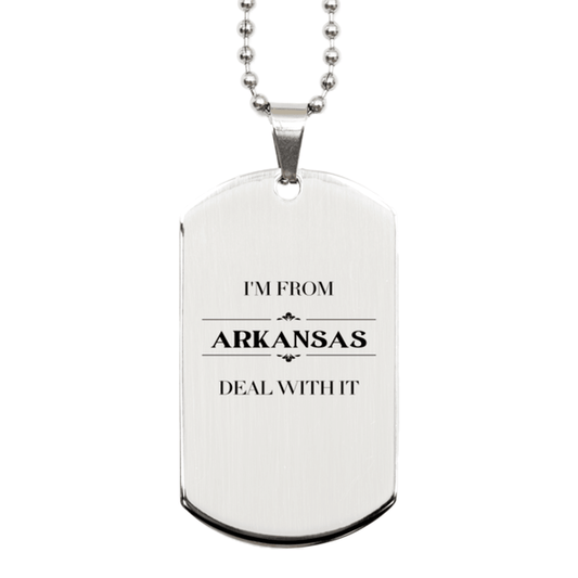 I'm from Arkansas, Deal with it, Proud Arkansas State Gifts, Arkansas Silver Dog Tag Gift Idea, Christmas Gifts for Arkansas People, Coworkers, Colleague - Mallard Moon Gift Shop