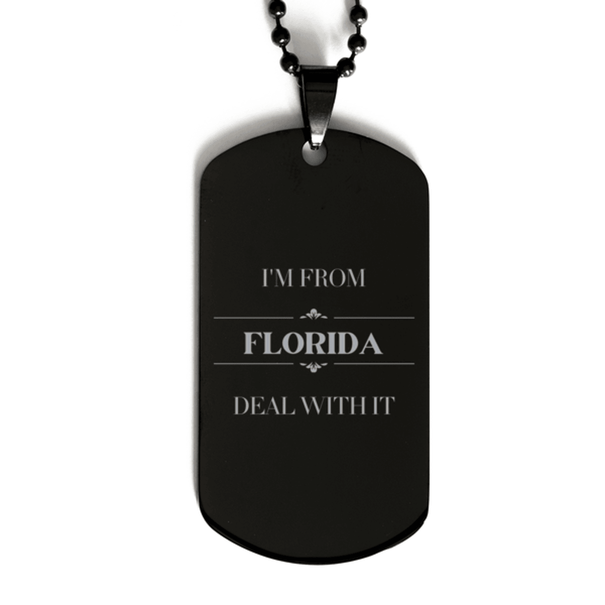 I'm from Florida, Deal with it, Proud Florida State Gifts, Florida Black Dog Tag Gift Idea, Christmas Gifts for Florida People, Coworkers, Colleague - Mallard Moon Gift Shop