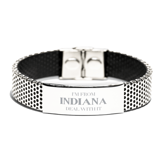 I'm from Indiana, Deal with it, Proud Indiana State Gifts, Indiana Stainless Steel Bracelet Gift Idea, Christmas Gifts for Indiana People, Coworkers, Colleague - Mallard Moon Gift Shop