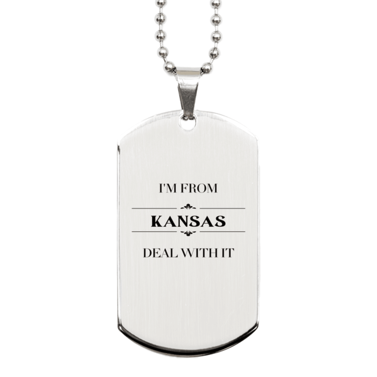 I'm from Kansas, Deal with it, Proud Kansas State Gifts, Kansas Silver Dog Tag Gift Idea, Christmas Gifts for Kansas People, Coworkers, Colleague - Mallard Moon Gift Shop