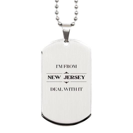 I'm from New Jersey, Deal with it, Proud New Jersey State Gifts, New Jersey Silver Dog Tag Gift Idea, Christmas Gifts for New Jersey People, Coworkers, Colleague - Mallard Moon Gift Shop