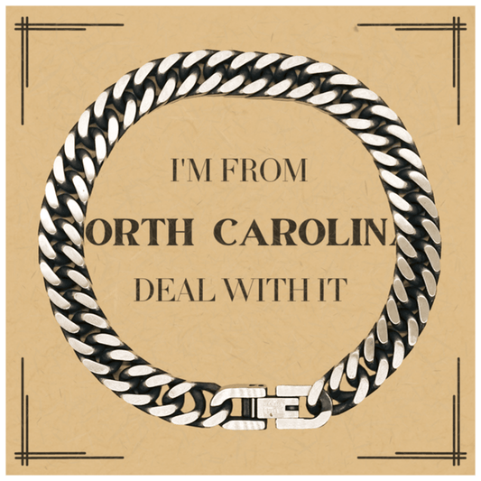 I'm from North Carolina, Deal with it, Proud North Carolina State Gifts, North Carolina Cuban Link Chain Bracelet Gift Idea, Christmas Gifts for North Carolina People, Coworkers, Colleague - Mallard Moon Gift Shop