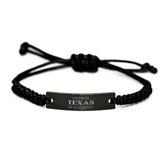 I'm from Texas, Deal with it, Proud Texas State Gifts, Texas Black Rope Bracelet Gift Idea, Christmas Gifts for Texas People, Coworkers, Colleague - Mallard Moon Gift Shop