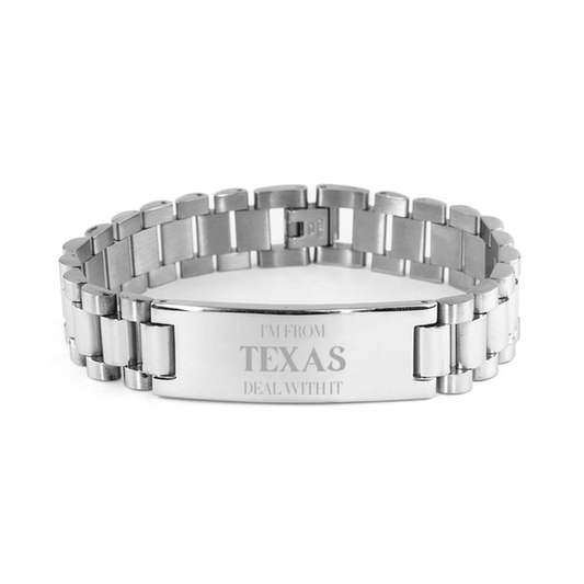 I'm from Texas, Deal with it, Proud Texas State Gifts, Texas Ladder Stainless Steel Bracelet Gift Idea, Christmas Gifts for Texas People, Coworkers, Colleague - Mallard Moon Gift Shop