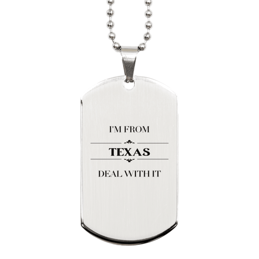 I'm from Texas, Deal with it, Proud Texas State Gifts, Texas Silver Dog Tag Gift Idea, Christmas Gifts for Texas People, Coworkers, Colleague - Mallard Moon Gift Shop
