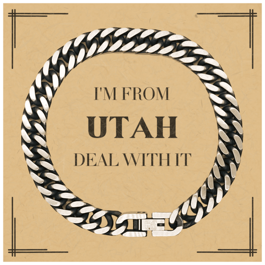 I'm from Utah, Deal with it, Proud Utah State Gifts, Utah Cuban Link Chain Bracelet Gift Idea, Christmas Gifts for Utah People, Coworkers, Colleague - Mallard Moon Gift Shop