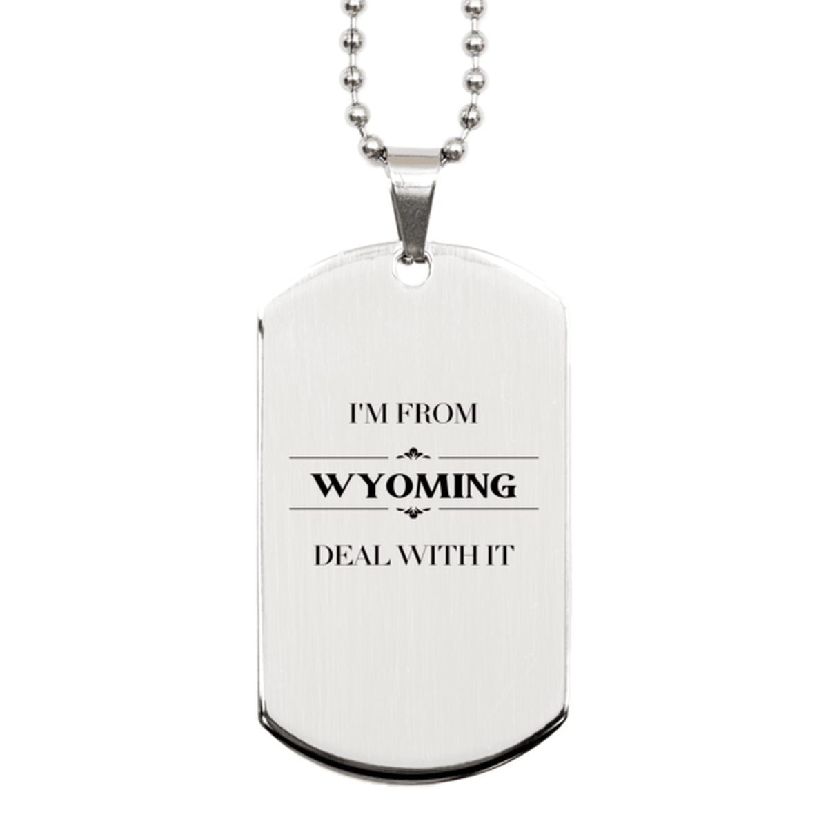 I'm from Wyoming, Deal with it, Proud Wyoming State Gifts, Wyoming Silver Dog Tag Gift Idea, Christmas Gifts for Wyoming People, Coworkers, Colleague - Mallard Moon Gift Shop