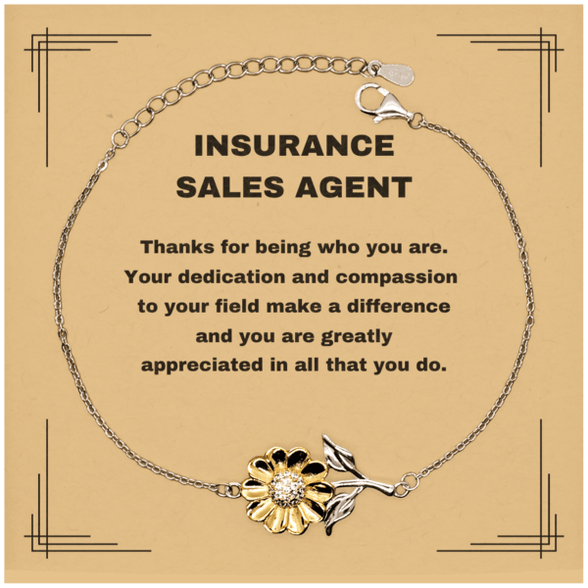 Insurance Sales Agent Sunflower Bracelet - Thanks for being who you are - Birthday Christmas Jewelry Gifts Coworkers Colleague Boss - Mallard Moon Gift Shop