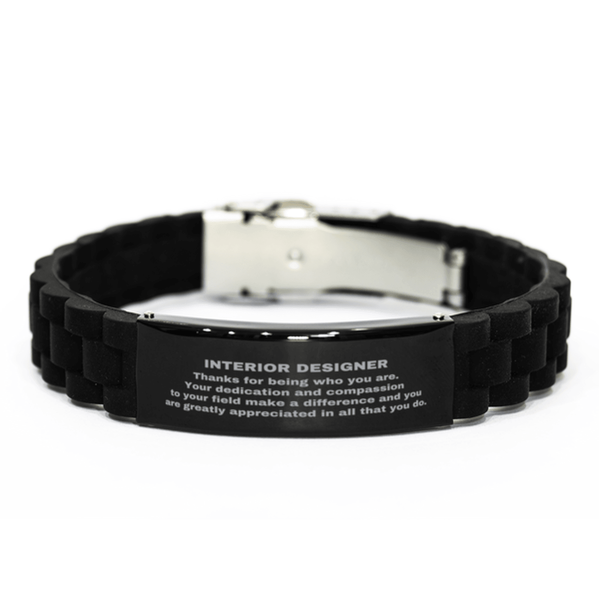 Interior Designer Black Glidelock Clasp Engraved Bracelet - Thanks for being who you are - Birthday Christmas Jewelry Gifts Coworkers Colleague Boss - Mallard Moon Gift Shop