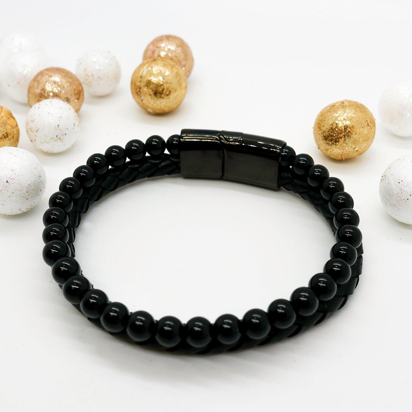 Linguist Black Braided Leather Stone Bracelet - Thanks for being who you are - Birthday Christmas Jewelry Gifts Coworkers Colleague Boss - Mallard Moon Gift Shop