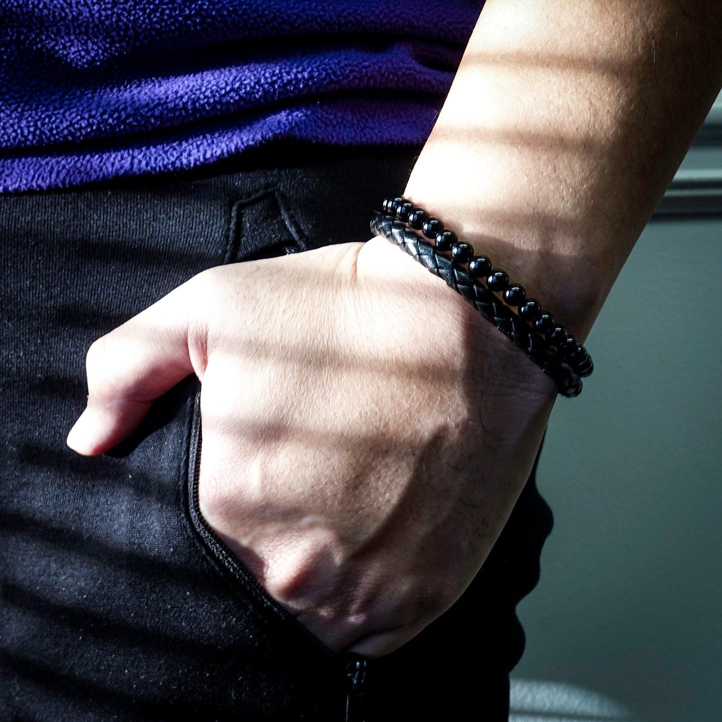 Linguist Black Braided Leather Stone Bracelet - Thanks for being who you are - Birthday Christmas Jewelry Gifts Coworkers Colleague Boss - Mallard Moon Gift Shop