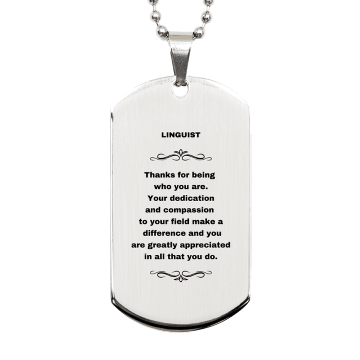 Linguist Silver Dog Tag Necklace - Thanks for being who you are - Birthday Christmas Jewelry Gifts Coworkers Colleague Boss - Mallard Moon Gift Shop