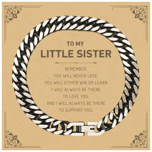 Little Sister Gifts, To My Little Sister Remember, you will never lose. You will either WIN or LEARN, Keepsake Cuban Link Chain Bracelet For Little Sister Card, Birthday Christmas Gifts Ideas For Little Sister X-mas Gifts - Mallard Moon Gift Shop
