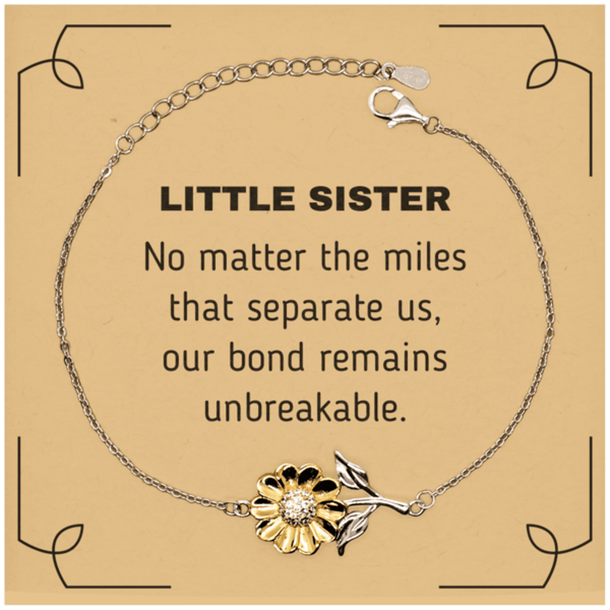 Little Sister Long Distance Relationship Gifts, No matter the miles that separate us, Cute Love Sunflower Bracelet For Little Sister, Birthday Christmas Unique Gifts For Little Sister - Mallard Moon Gift Shop