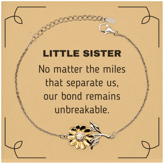 Little Sister Long Distance Relationship Gifts, No matter the miles that separate us, Cute Love Sunflower Bracelet For Little Sister, Birthday Christmas Unique Gifts For Little Sister - Mallard Moon Gift Shop