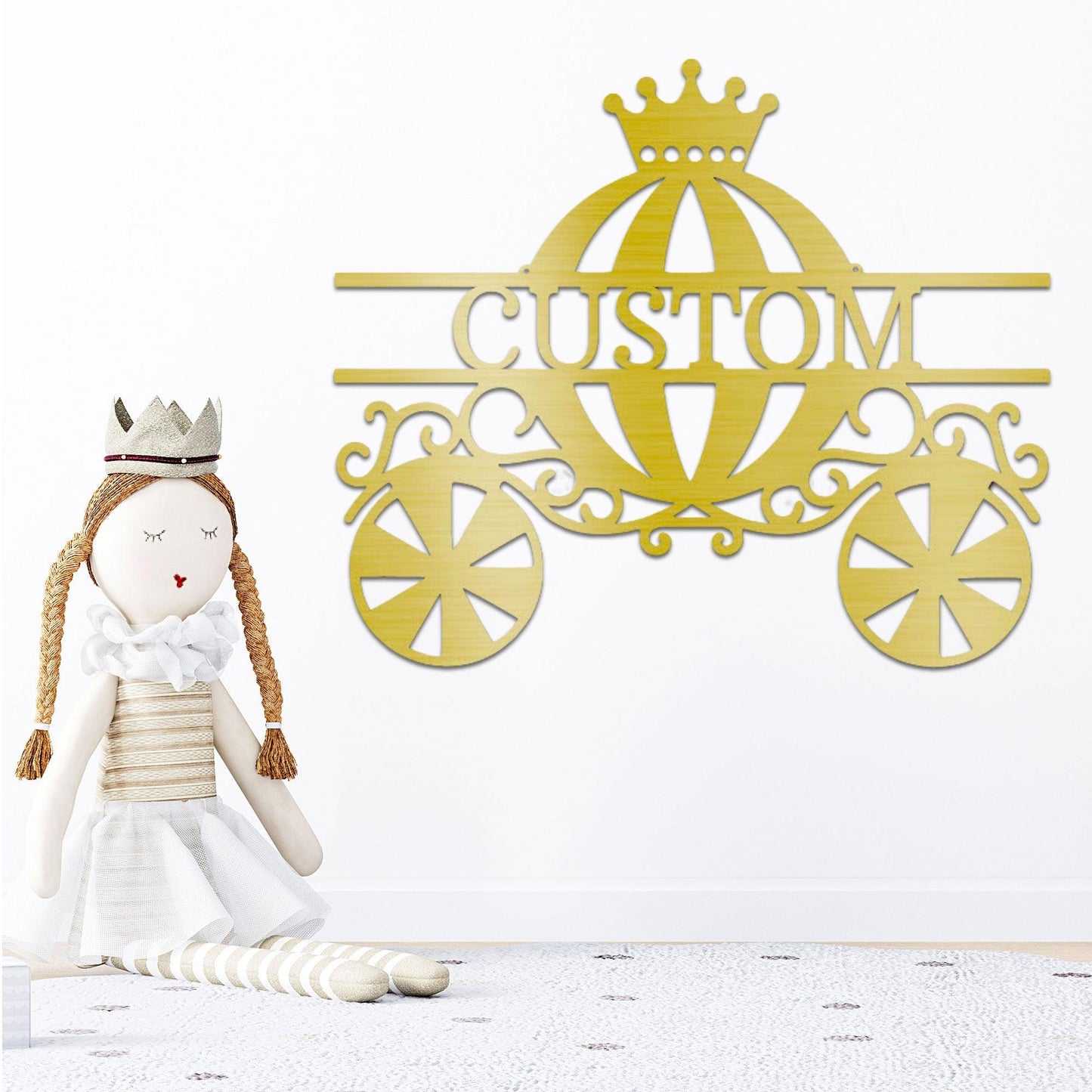 Princess Cinderella Carriage Custom Name Metal Art Wall Sign - Mallard Moon Gift Shop