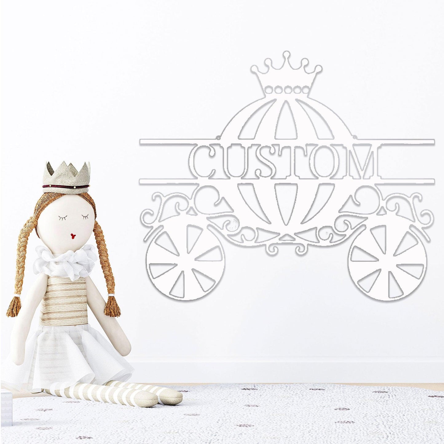 Princess Cinderella Carriage Custom Name Metal Art Wall Sign - Mallard Moon Gift Shop
