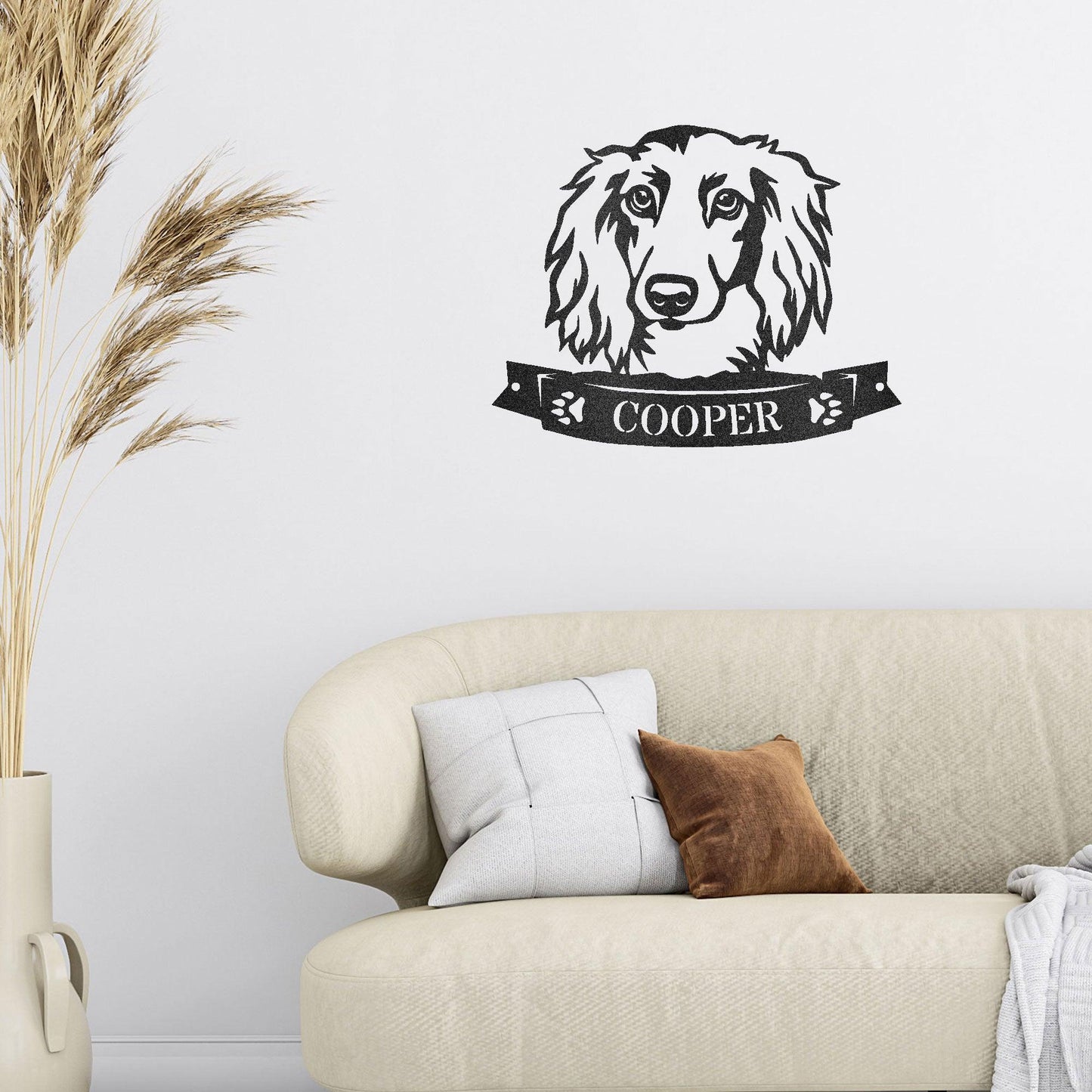 Dachshund Face Long-haired Custom Name Metal Art Wall Sign - Mallard Moon Gift Shop