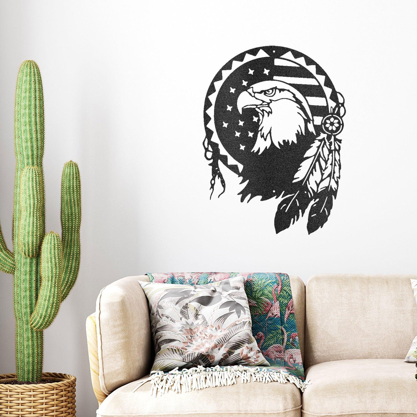 American Native Bald Eagle Metal Art Wall Sign - Mallard Moon Gift Shop