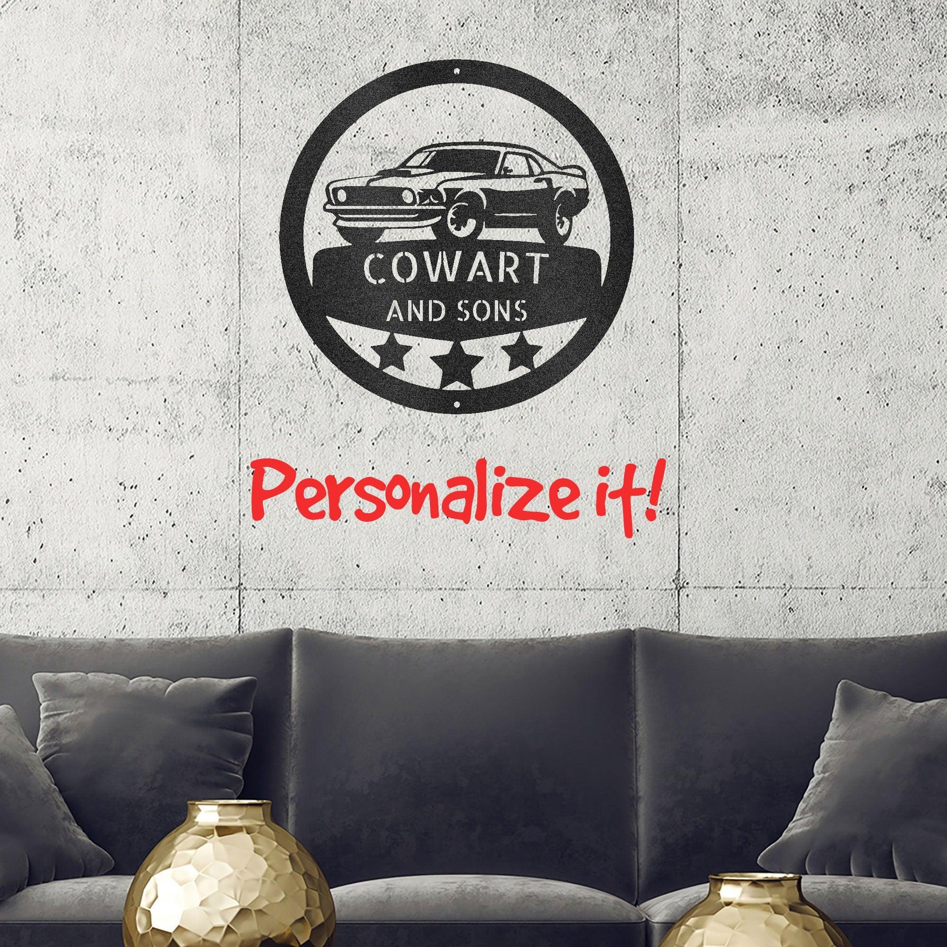 Classic Sports Car Personalized Garage Workshop Man Cave Steel Wall Sign - Mallard Moon Gift Shop