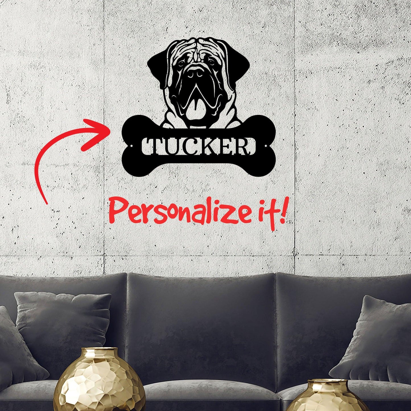 Mastiff Dog Custom Name Metal Art Wall Sign - Mallard Moon Gift Shop