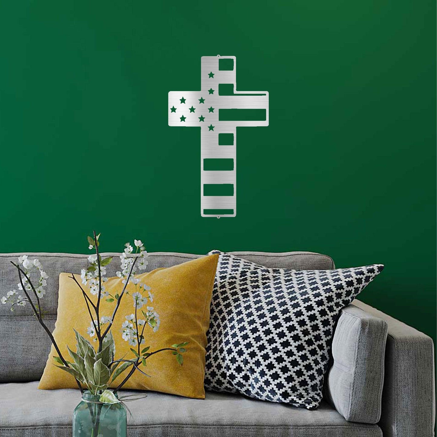 American Flag Cross Metal Art Wall Sign - Mallard Moon Gift Shop