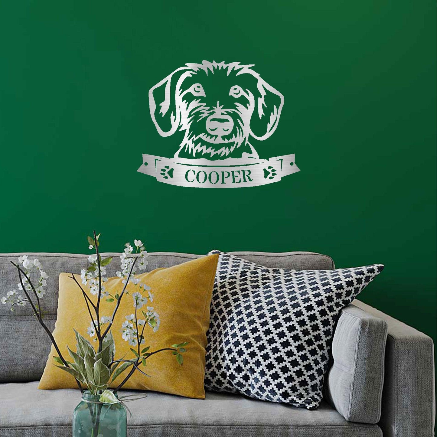 Dachshund Face Wire-haired Custom Name Metal Art Wall Sign - Mallard Moon Gift Shop