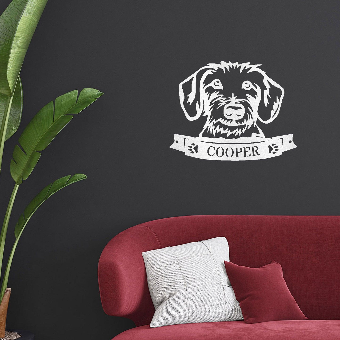 Dachshund Face Wire-haired Custom Name Metal Art Wall Sign - Mallard Moon Gift Shop
