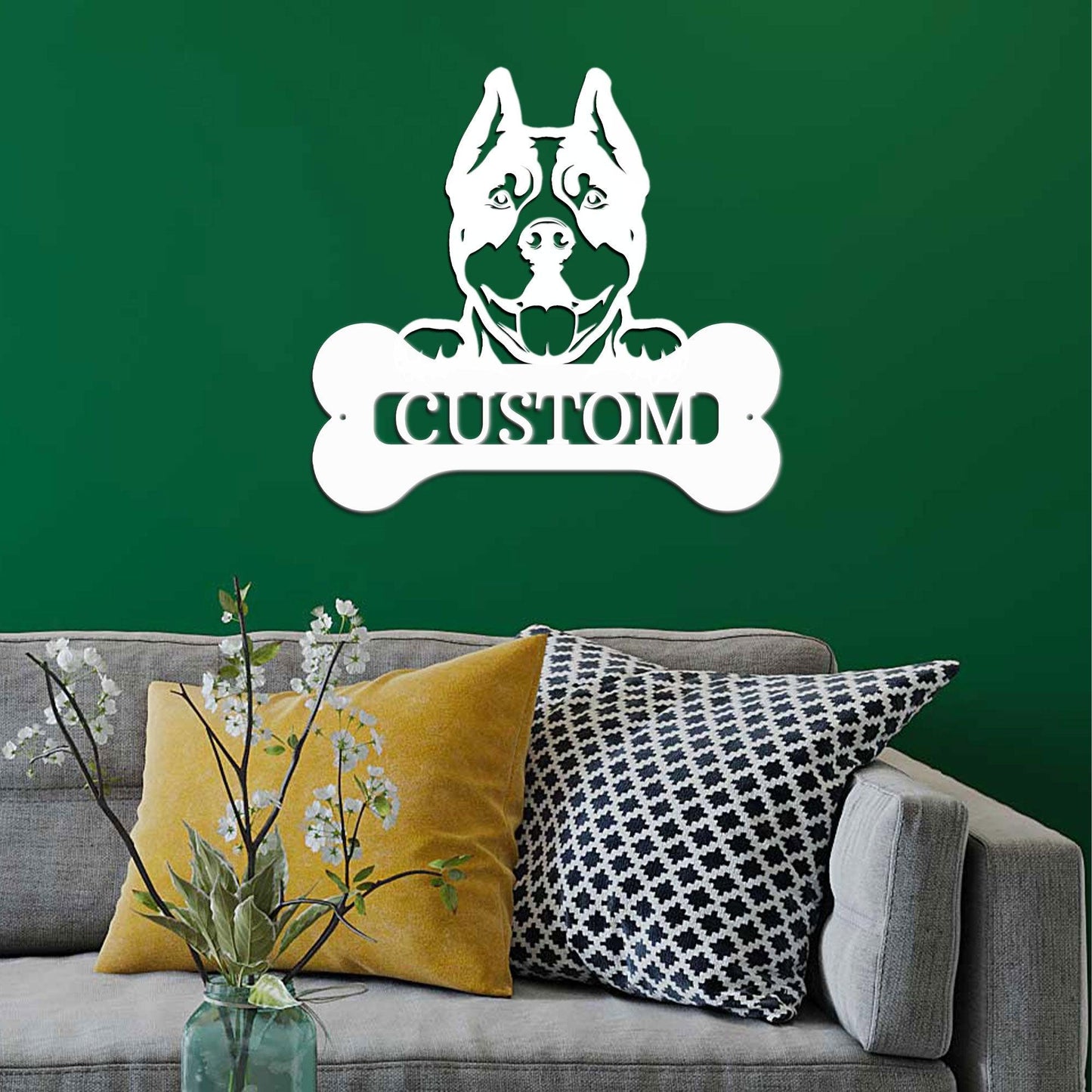 Pit Bull Dog Custom Name Metal Art Wall Sign - Mallard Moon Gift Shop