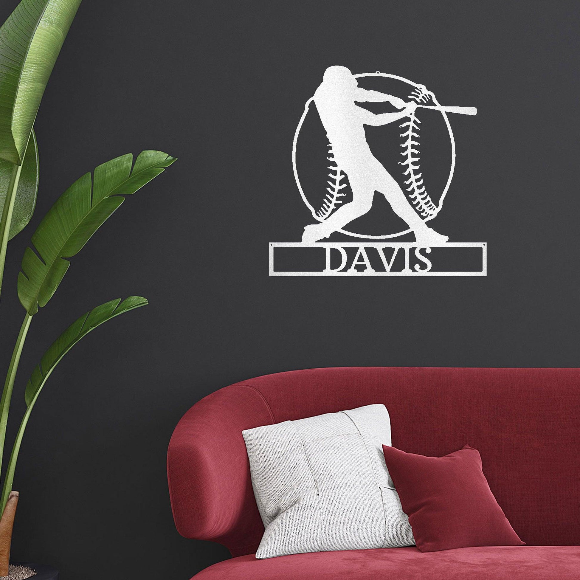 Baseball Batter Custom Name Metal Art Wall Sign - Mallard Moon Gift Shop