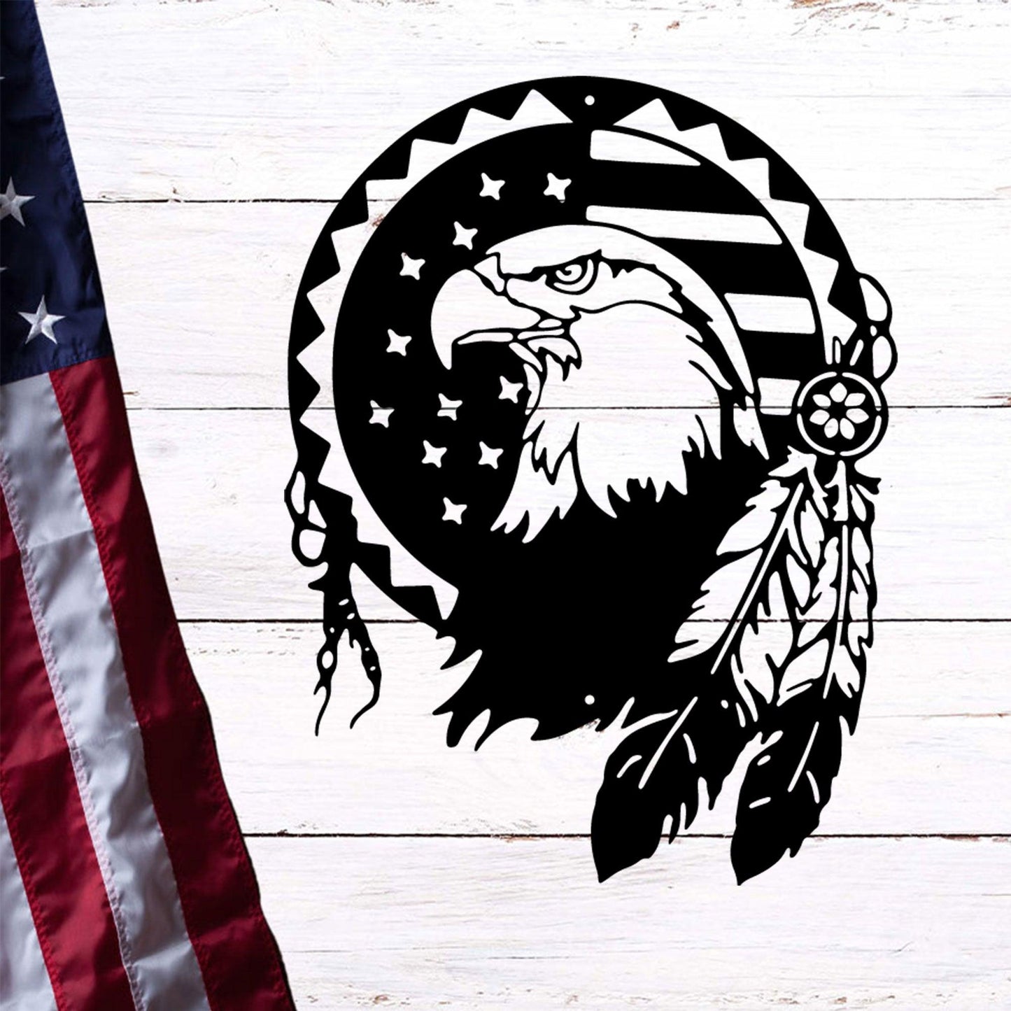 American Native Bald Eagle Metal Art Wall Sign - Mallard Moon Gift Shop
