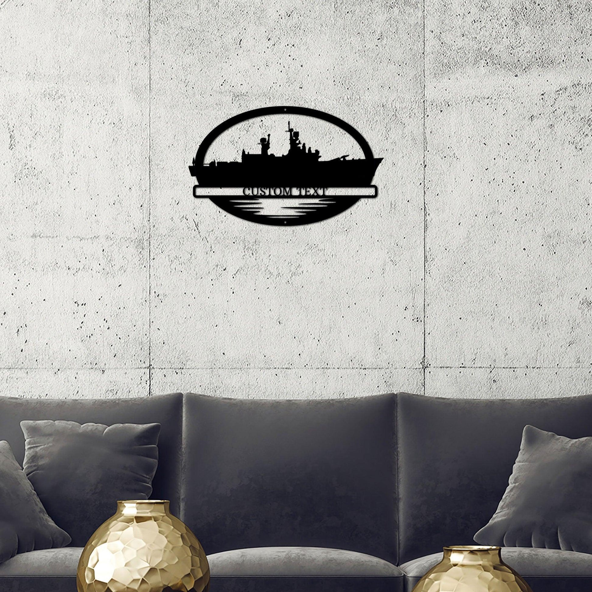 Navy Battleship USS Belknap Silhouette Custom Metal Art Wall Sign - Mallard Moon Gift Shop
